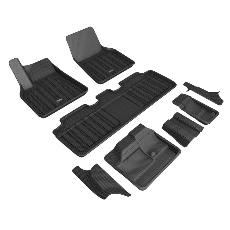 Tesla Model Y Floor Mats - Front Row; 2nd Row; 3rd Row - 3D MAXpider - Elitect - Black - `21-`22 Tesla Model Y Floor Mats - Front Row; 2nd Row; 3rd Row - 3D MAXpider - Elitect - Black - `21-`22